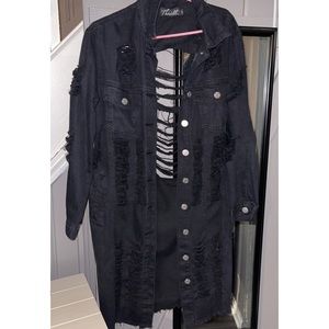 Long distressed black denim jacket ( never worn )